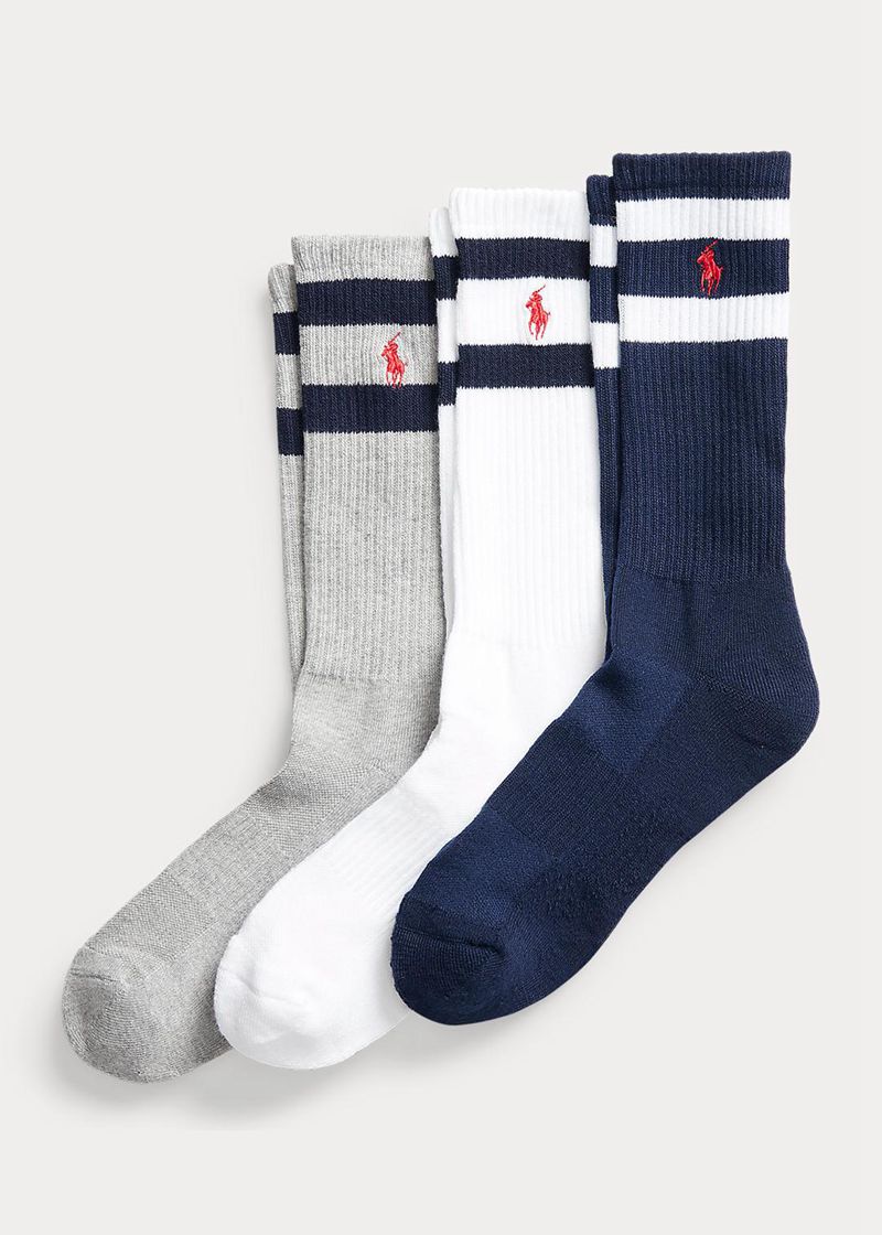 Calcetines Polo Ralph Lauren Hombre Atlético Crew Three-Pack Chile Blancas ZLVND-5081